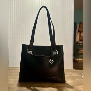 Brighton Black Pebbled Leather Bucket Shoulder Bag Purse